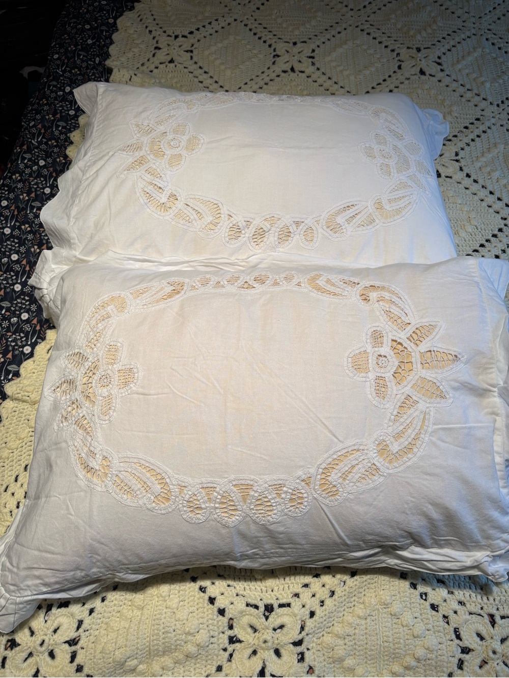 Pair of White Lacey Pillow Shams